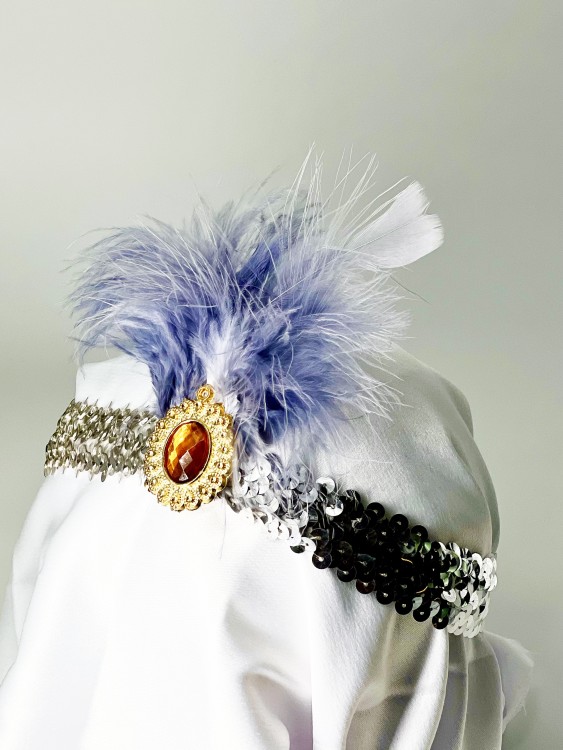 Повязка 30-е пайетки с пером серебро