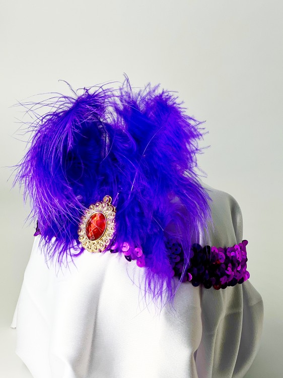 Повязка 30-е пайетки с пером фиолетовая