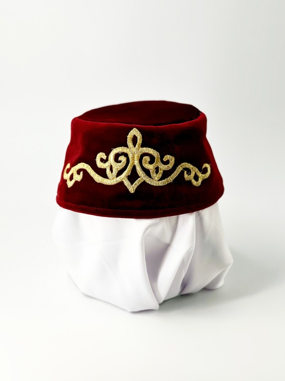 Феска восточная бордо с золотой вышивкой