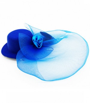 Шляпа на заколке синяя с вуалью с атласной розой и пером