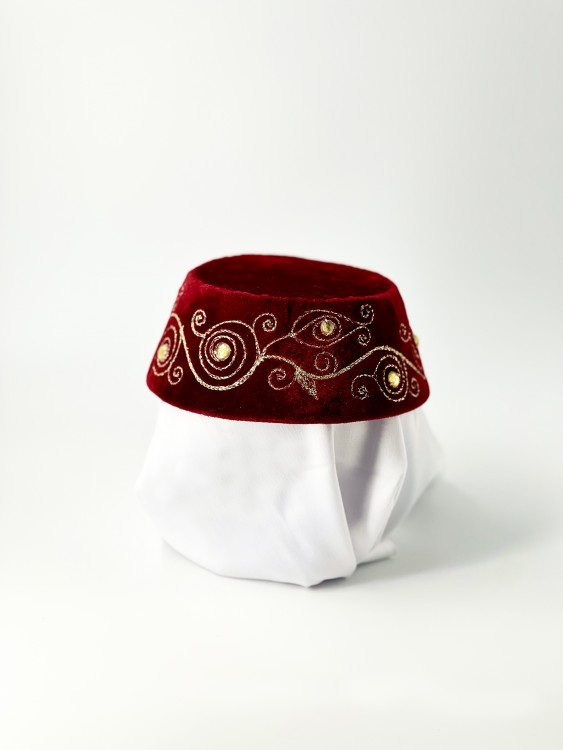 Феска восточная бордо с вышивкой и камнями Феска восточная бордо с вышивкой и камнями
