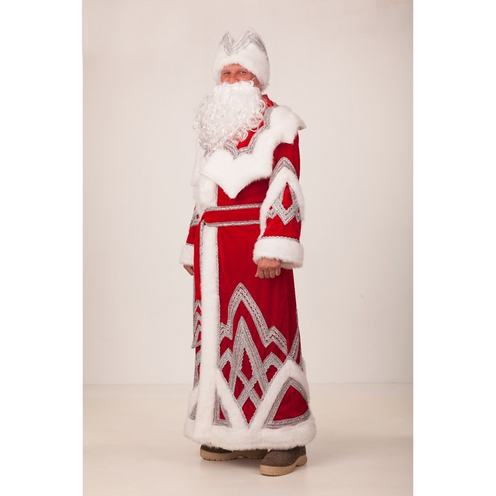 Карнавальный костюм Дед Мороз красный бархат, нашивки серебро ПРОДАЖА
