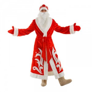 Карнавальный костюм Дед Мороз красный плюш с аппликацией ПРОДАЖА